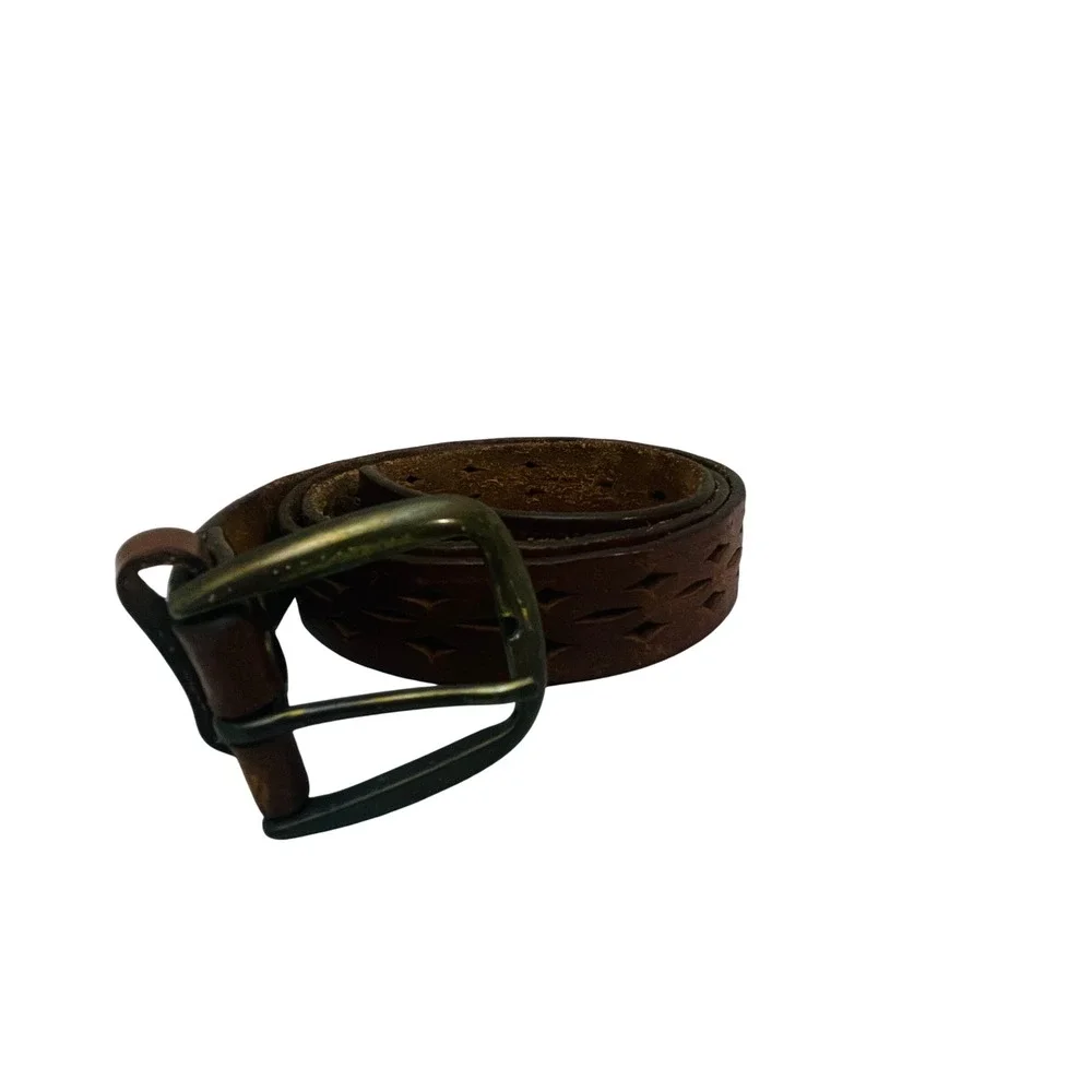 Mens Western Rugged Perforated Belt Size 36 Brown Distressed Cowboy